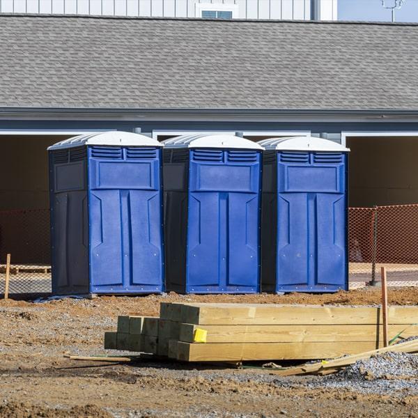 our portable restrooms for work sites include features such as non-slip flooring, secure locking systems, and ventilation to ensure safety and comfort for workers